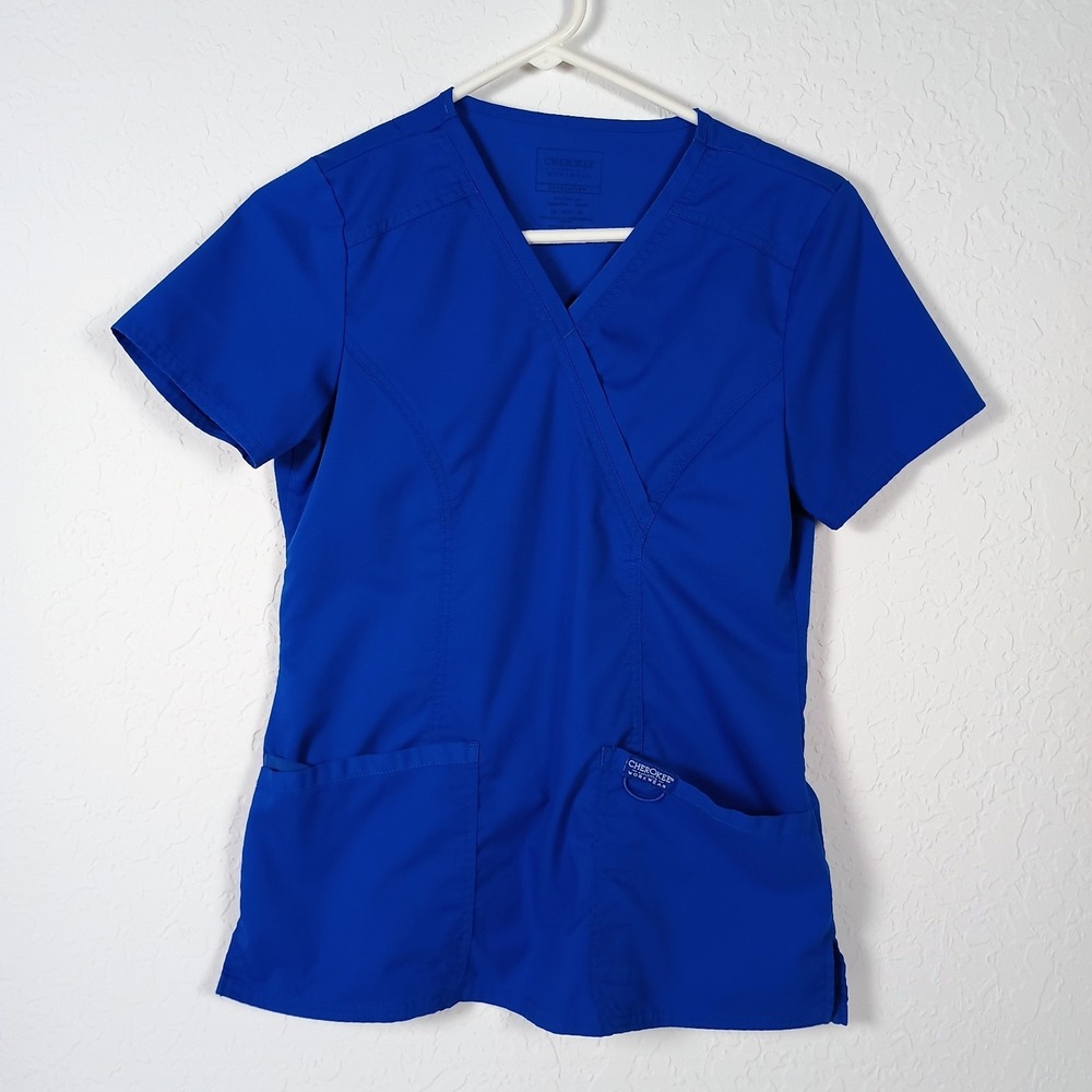 Cherokee Workwear Women's‎ XS Scrub Top V-Neck Royal Blue Pockets